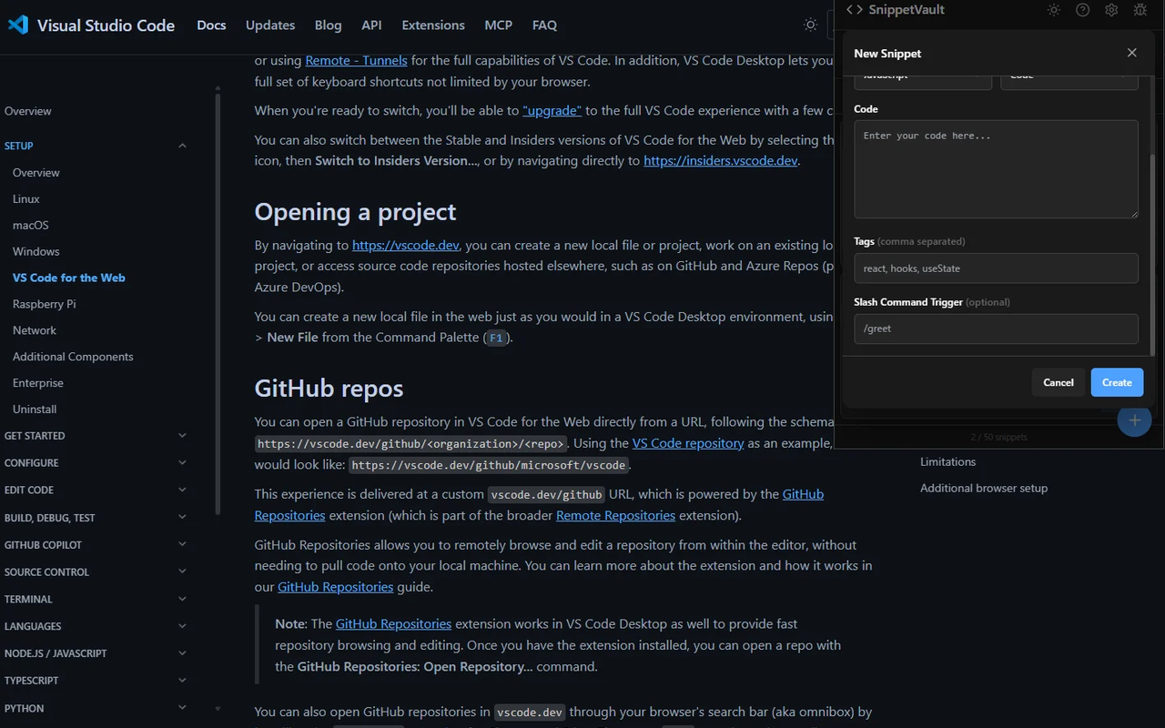SnippetVault screenshot 2